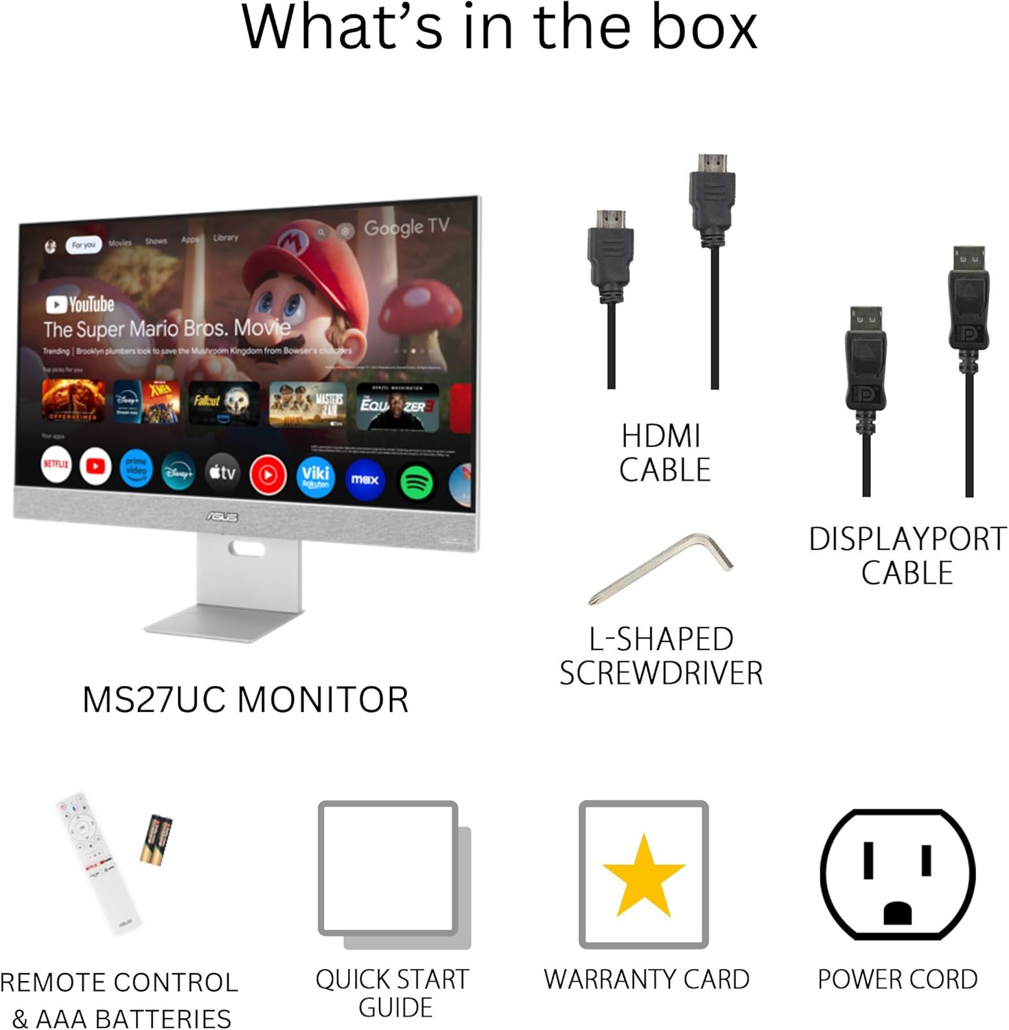 ASUS ZenScreen 27' 4K USB-C Smart Monitor (MS27UC) - UHD (3840 x 2160) IPS, 99% sRGB, GoogleTV, Harman Kardon Speakers, USB-C 90W PD, USB Hub, Wireless Display, Netflix and YouTube, 3 yr Warranty