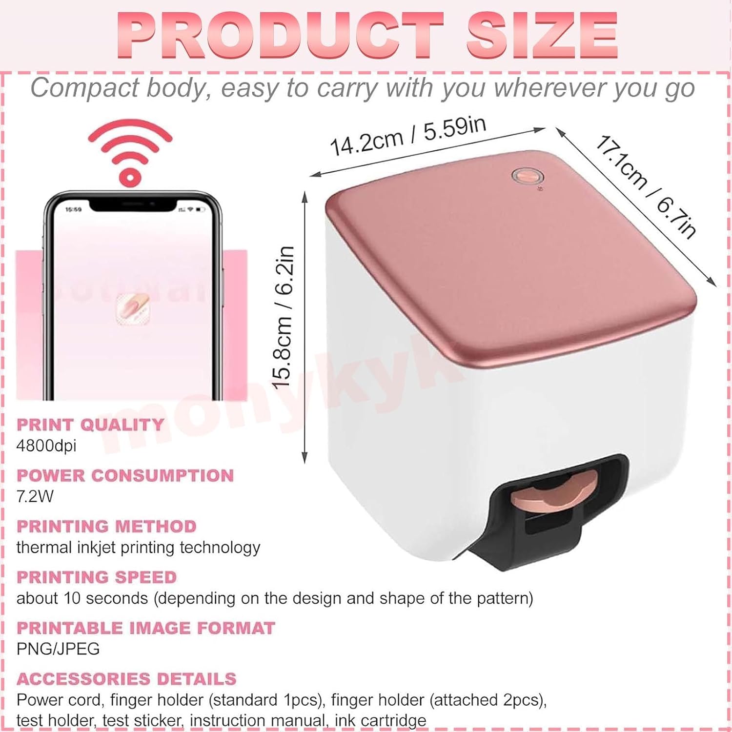 Smart 3D Nail Printer-App/WiFi Connection Control/Ink Cartridges,10s Gel Nail Art | 4800 Dpi Chip-Resistant Prints | Auto Nail Detection for Perfect DIY Manicures,Girls' Home Nails