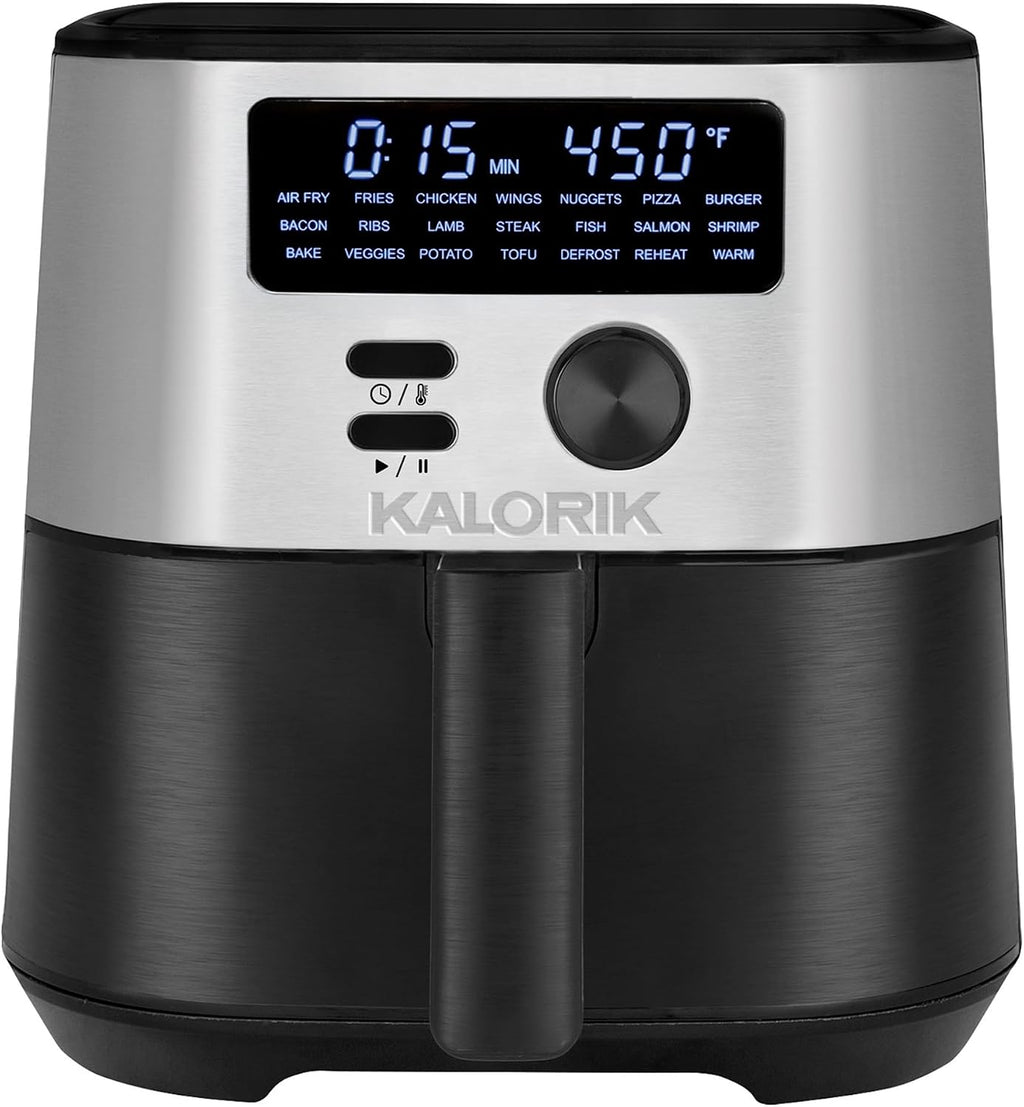 Kalorik MAXX® Digital 4-Quart 7-in-1 Air Fryer, LED Display, 21 Smart Presets, 4 Accessories, Recipe Book, 1600W, Stainless Steel, FT 50929 OW