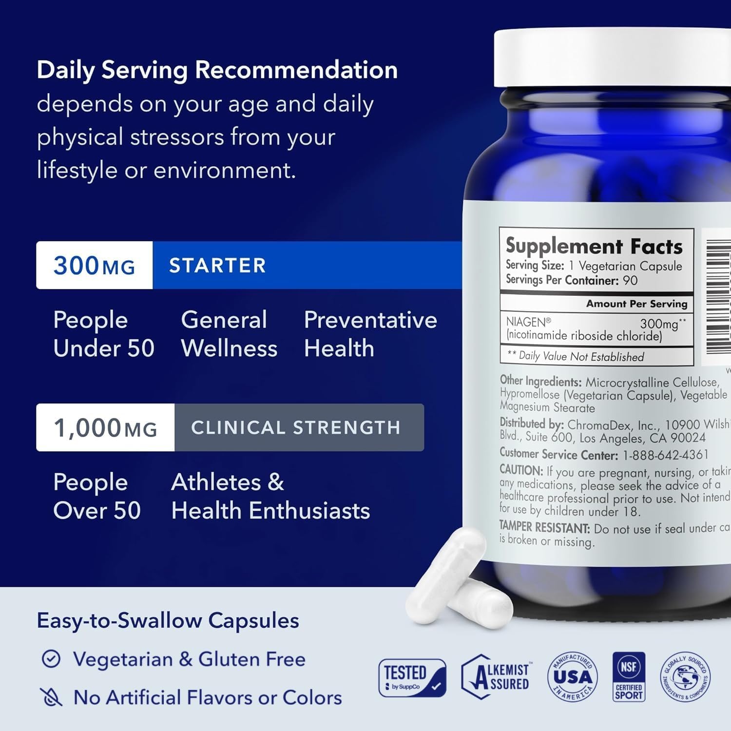 TRU NIAGEN Patented NAD Supplement for Brain Function, Anti Aging & Cell Regeneration, 300mg Niagen, 90 Servings | Supports Cellular Energy, Muscle | Nicotinamide Riboside (NR) Take 1 Daily | 1 Bottle