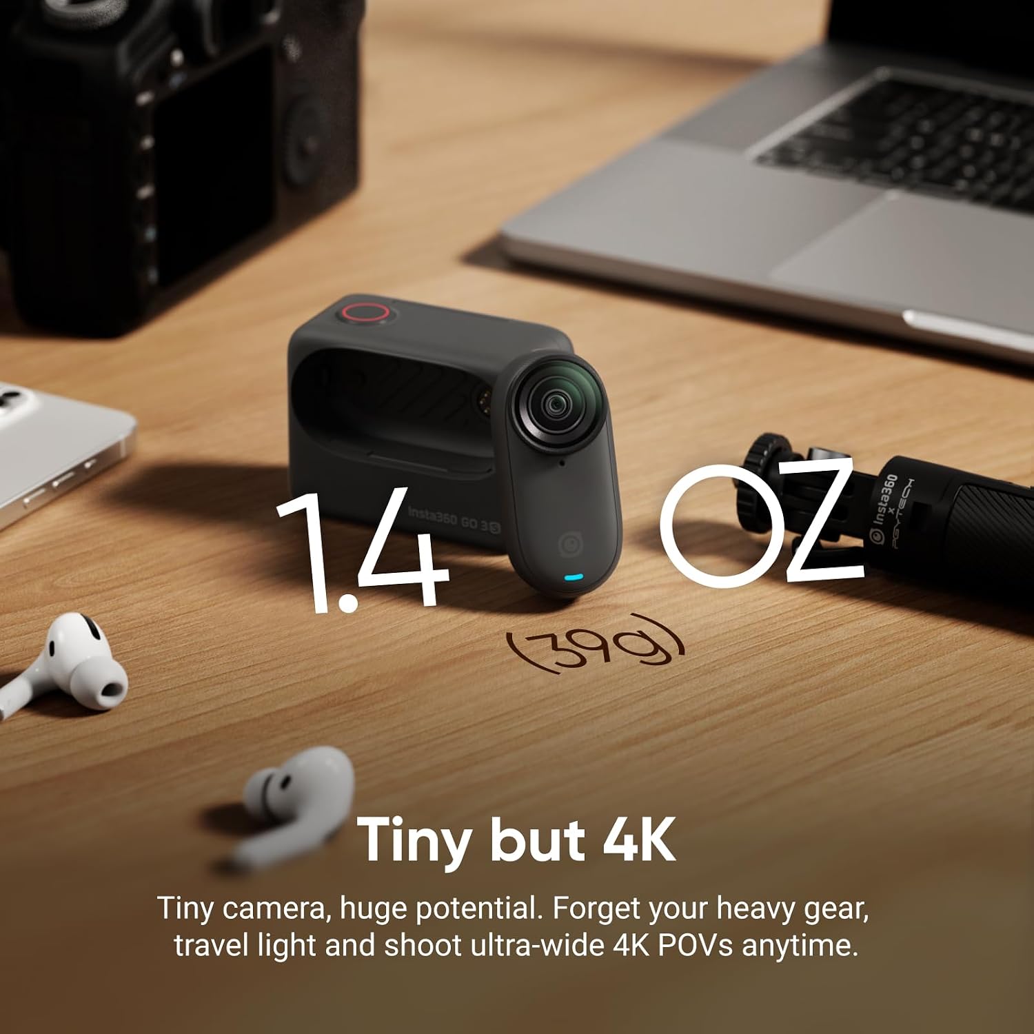 Insta360 GO 3S Cycling Multiview Bundle - 128 GB Black 4K Tiny Portable Vlogging Camera, Hands-Free POVs, Mount Anywhere, Stabilization, 140 Min Battery Life, 10m Waterproof, Pet POV, Black