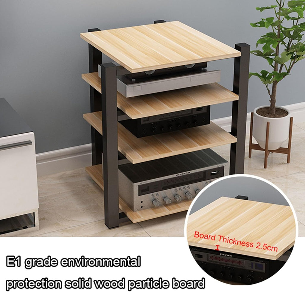 4-Tier Modern AV Stand - Stylish Corner Rack for CD Player & Audio Equipment, Wooden Storage Tower for Home, Office & Theater Use, Space-Saving Entertainment Center