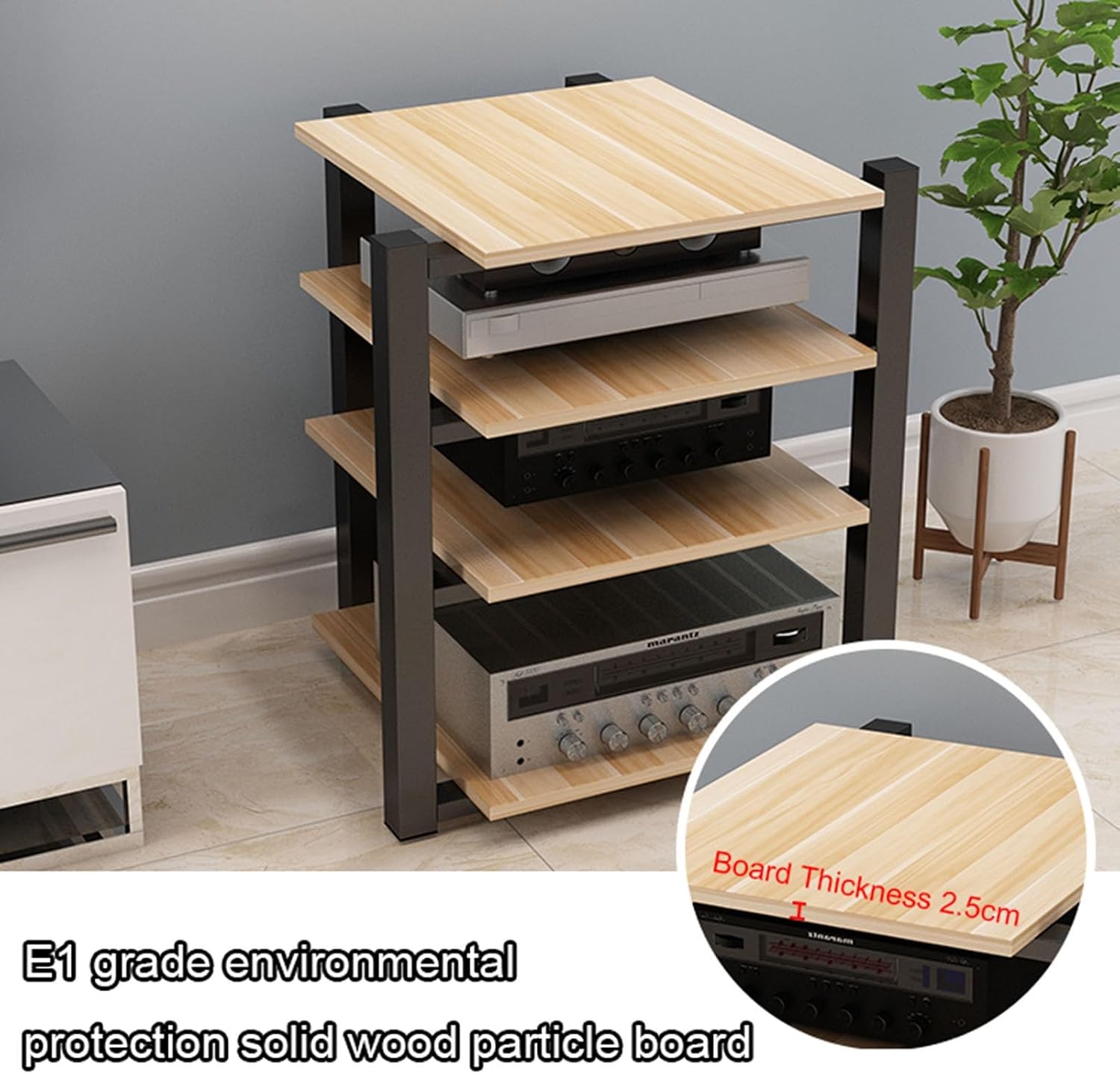 4-Tier Modern AV Stand - Stylish Corner Rack for CD Player & Audio Equipment, Wooden Storage Tower for Home, Office & Theater Use, Space-Saving Entertainment Center