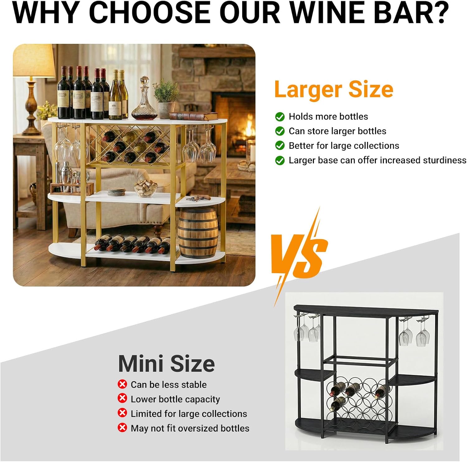 Unikito 4-Tier Metal Coffee Bar Cabinet with Outlet and LED Light, Freestanding Floor Bar Table for Liquor with Glass Holder and Wine Storage, Wine Bakers Rack for Kitchen Dining Room, White and Gold