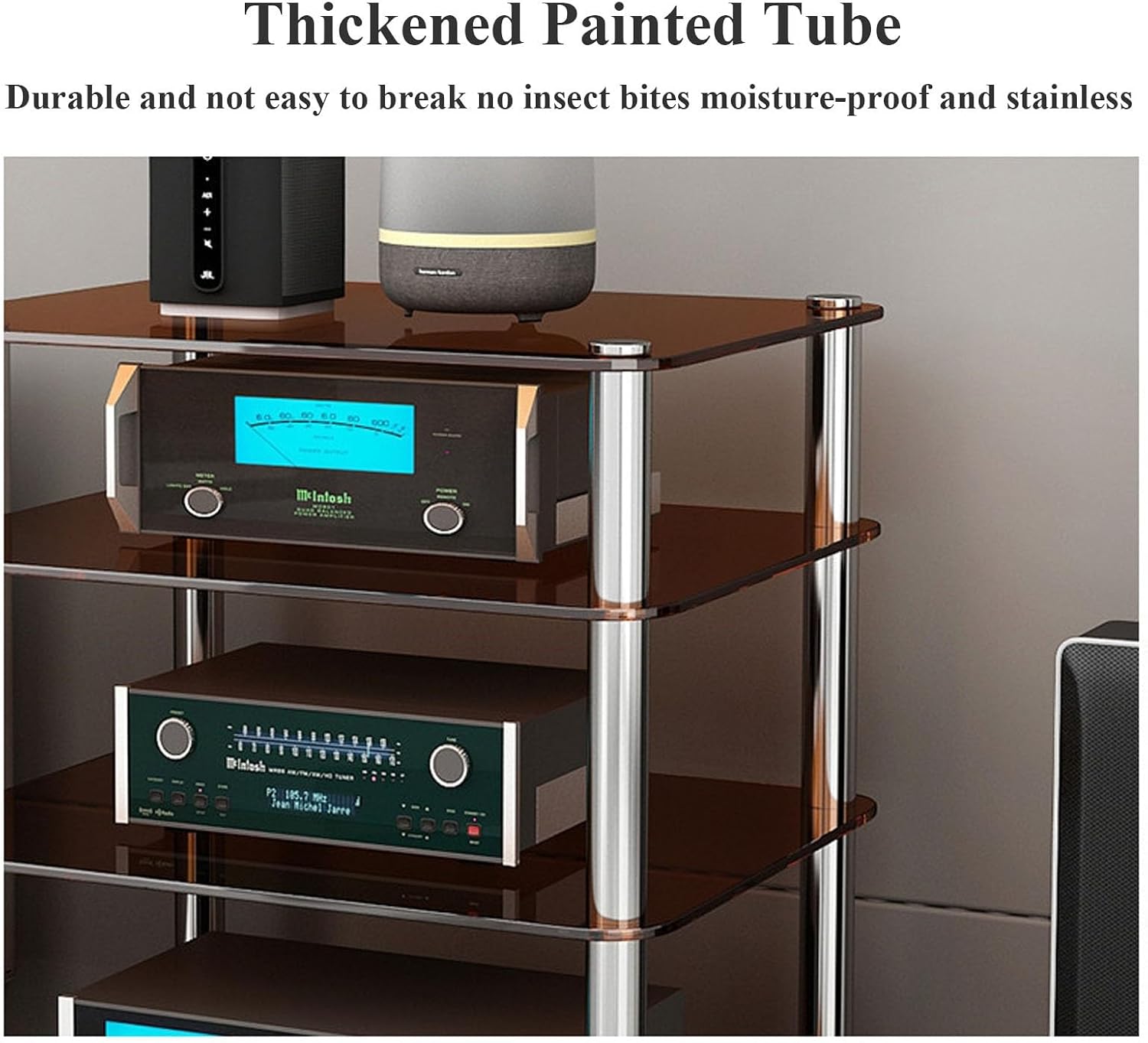 1/2/3/4-Tier Stereo Rack AV Media Stand with Tempered Glass Shelves, Audio Rack Tower AV Equipment Cabinet CD Record Player Stereo Receiver Display Stand(Clear Glass,1 Tier)