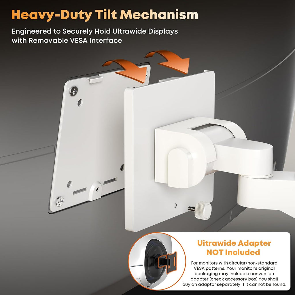 PUTORSEN 17-49'Premium Aluminum Heavy Duty Dual Monitor Arm for Ultrawide Screens up to 44lbs, Vertical Stacked Dual Monitor Desk Mount, Full Motion Dual Vertical Monitor Mount, VESA 75/100, White