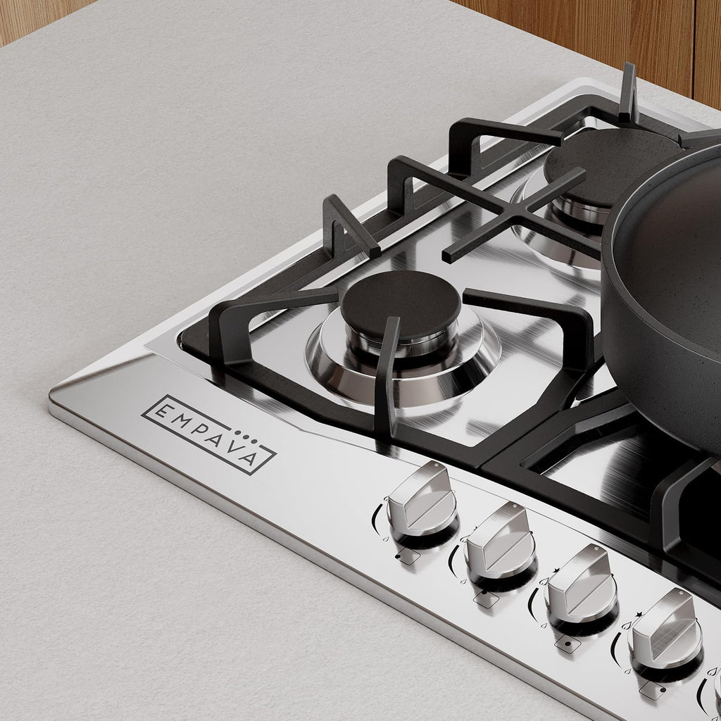 Empava 30' Gas Cooktop with 5 Italy Sabaf Sealed Burners NG/LPG Convertible Stainless Steel in Black Model 2020, 30 inches