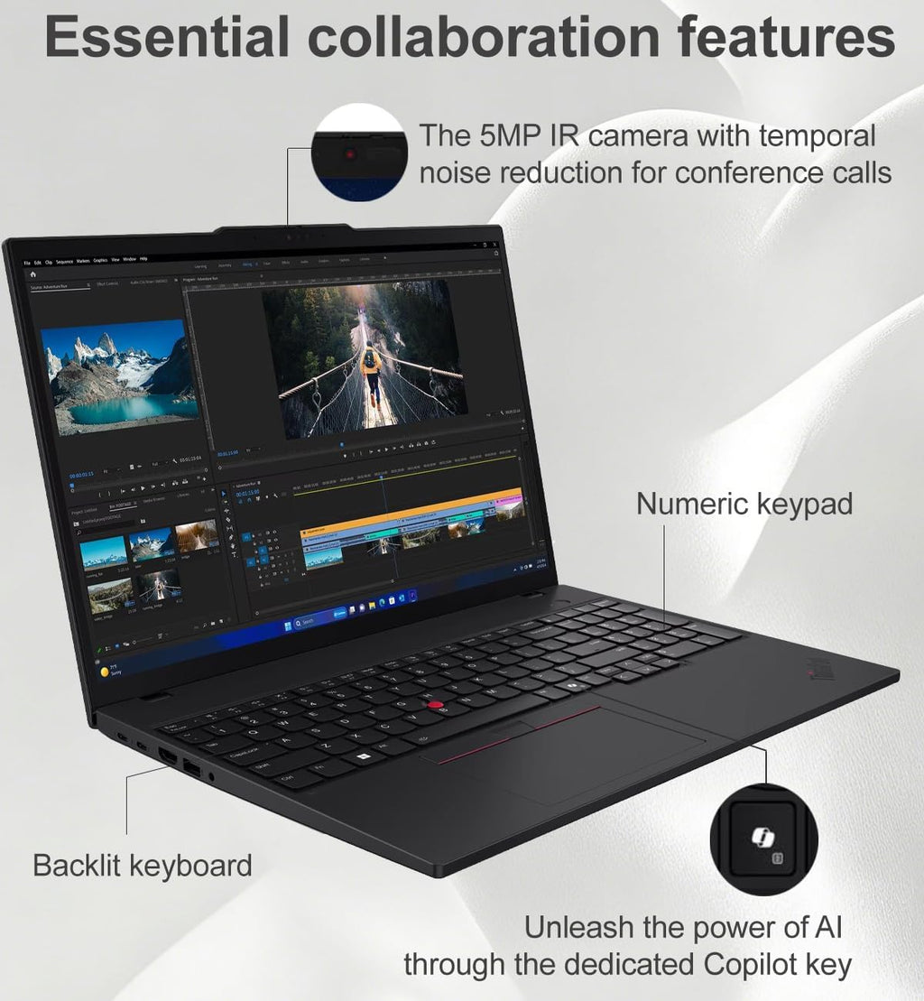 Lenovo ThinkPad T16 Business AI PC Laptop, 16' FHD+ Touchscreen, Intel 12-Core Ultra 5 125U (> i7-1355U), 5MP IR Webcam, IST Computer Customized 16GB/32GB/64GB DDR5 RAM, 512GB/1TB/2TB SSD, Win 11 Pro