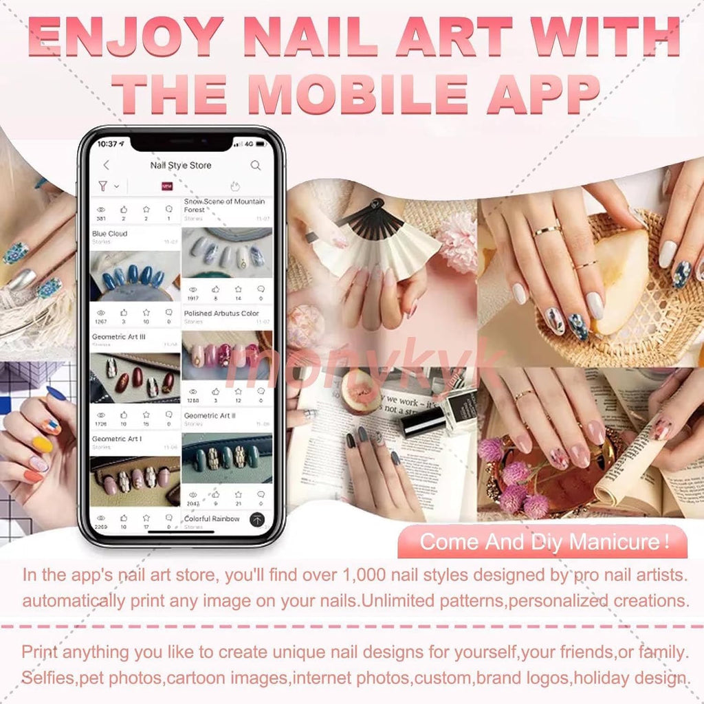 Smart 3D Nail Printer-App/WiFi Connection Control/Ink Cartridges,10s Gel Nail Art | 4800 Dpi Chip-Resistant Prints | Auto Nail Detection for Perfect DIY Manicures,Girls' Home Nails