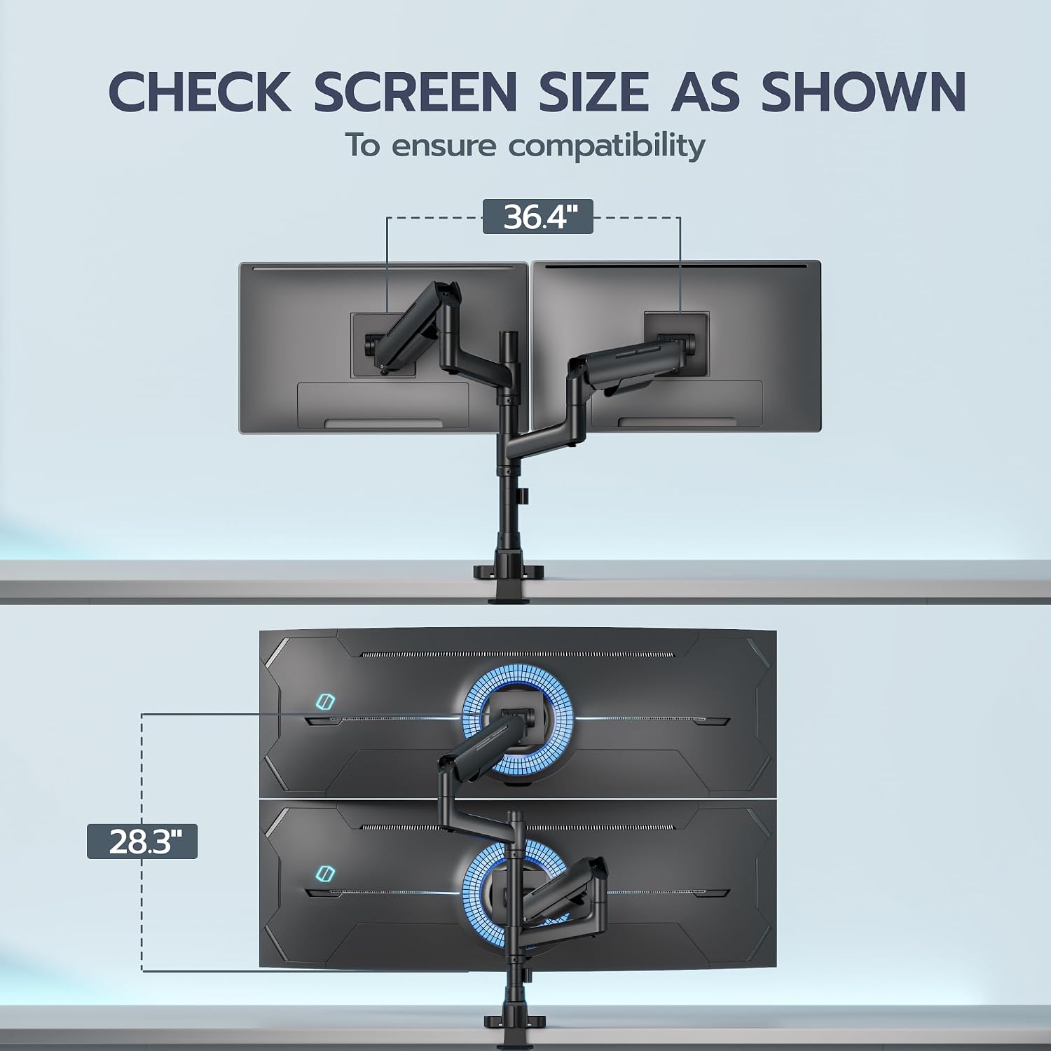 ARES WING Dual Monitor Mount for 17-49 Inch Ultrawide Heavy Duty Curved Screen, Computer Monitor Arm Desk Mount, Gas Spring Adjustable Vesa Stand, Black