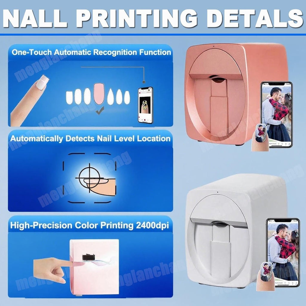 Nail Printer Nail Art Machine | Upgrade Portable 3D Nail Painting Machine W/Multiple Accessories1000+ DesignsSmart DIY Art Fingernail Printer Machine for Home Nail Salon Cute Girls Women White
