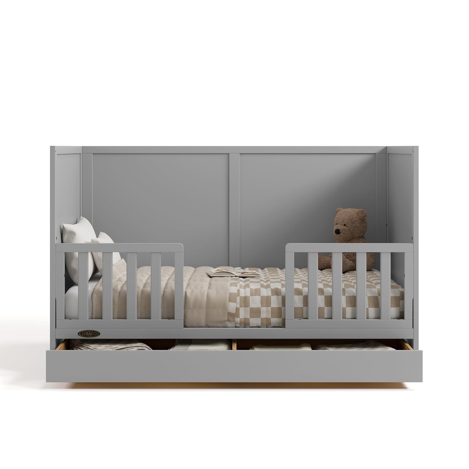 Graco Theo 3-in-1 Convertible Crib with Storage Drawer – GREENGUARD Gold Certified Baby Crib Crafted from Wood, Converts to Toddler Bed, Daybed, and Full-Size Bed (Pebble Gray)