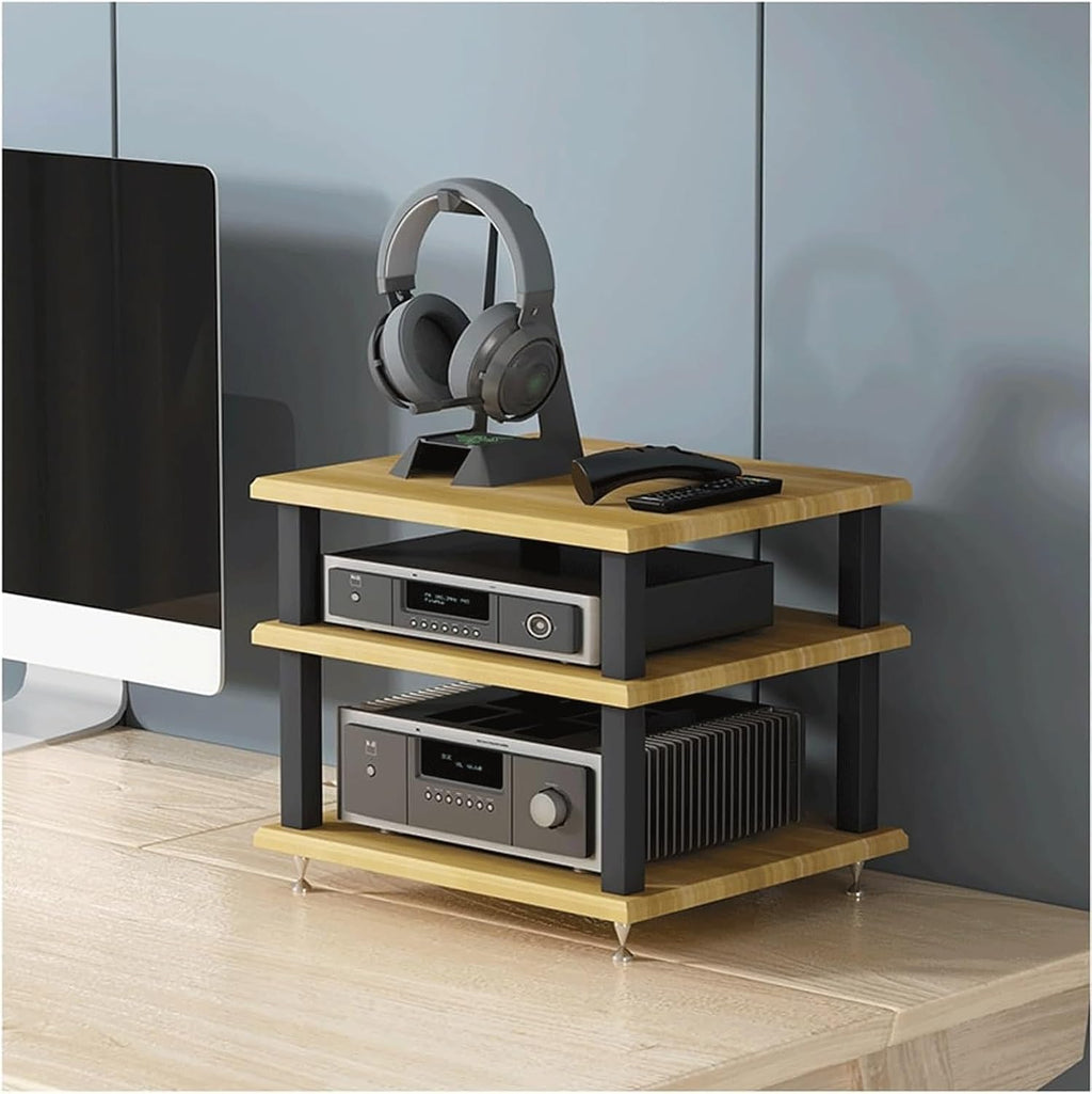 Audio Rack 2/3/4 Tier Stereo Rack Audio Equipment Rack Audio Stereo Shelf Wooden HiFi Rack Audio-Video Shelving HiFi Rack Shock Durable(Natural,3 Tier)