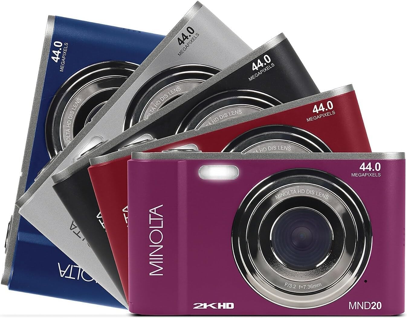 Minolta MND20 44 MP 2.7K Quad HD Digital Camera (Red) Bundle with 32GB Memory Card + 12 Inch Flexible Vlogging Tripod + Memory Card Wallet + USB Card Reader + More