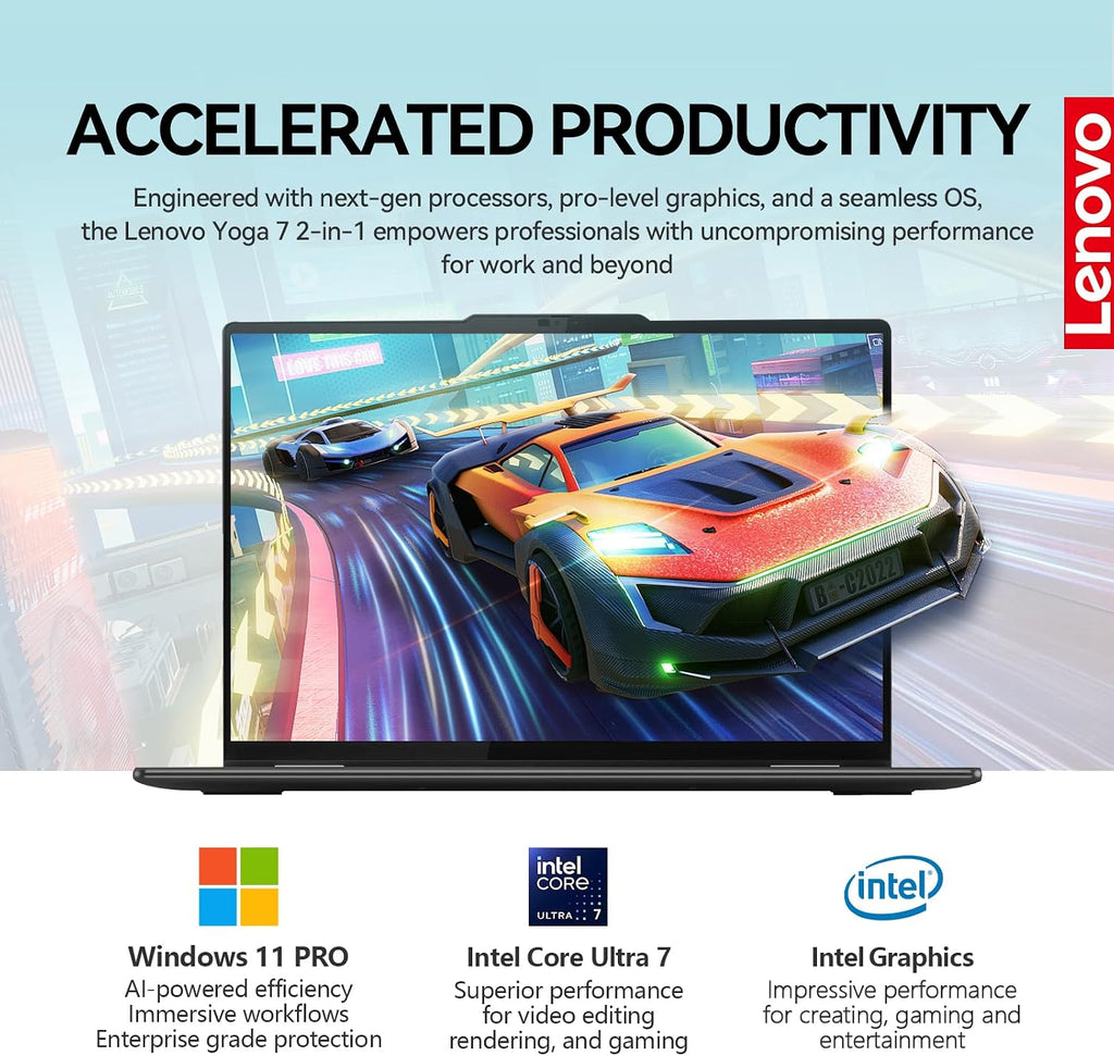 Lenovo Yoga 7i 2 in 1 Laptop Touchscreen, 16' FHD+ 360 Foldable Touch Screen Convertible, Intel Core Ultra 7, Windows 11 Pro Laptop PC, 16GB DDR5 RAM 512GB SSD, Backlit 10-Key, Fingerprint