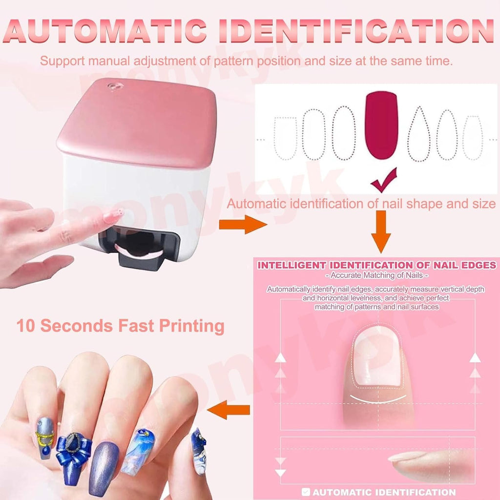 Smart 3D Nail Printer-App/WiFi Connection Control/Ink Cartridges,10s Gel Nail Art | 4800 Dpi Chip-Resistant Prints | Auto Nail Detection for Perfect DIY Manicures,Girls' Home Nails