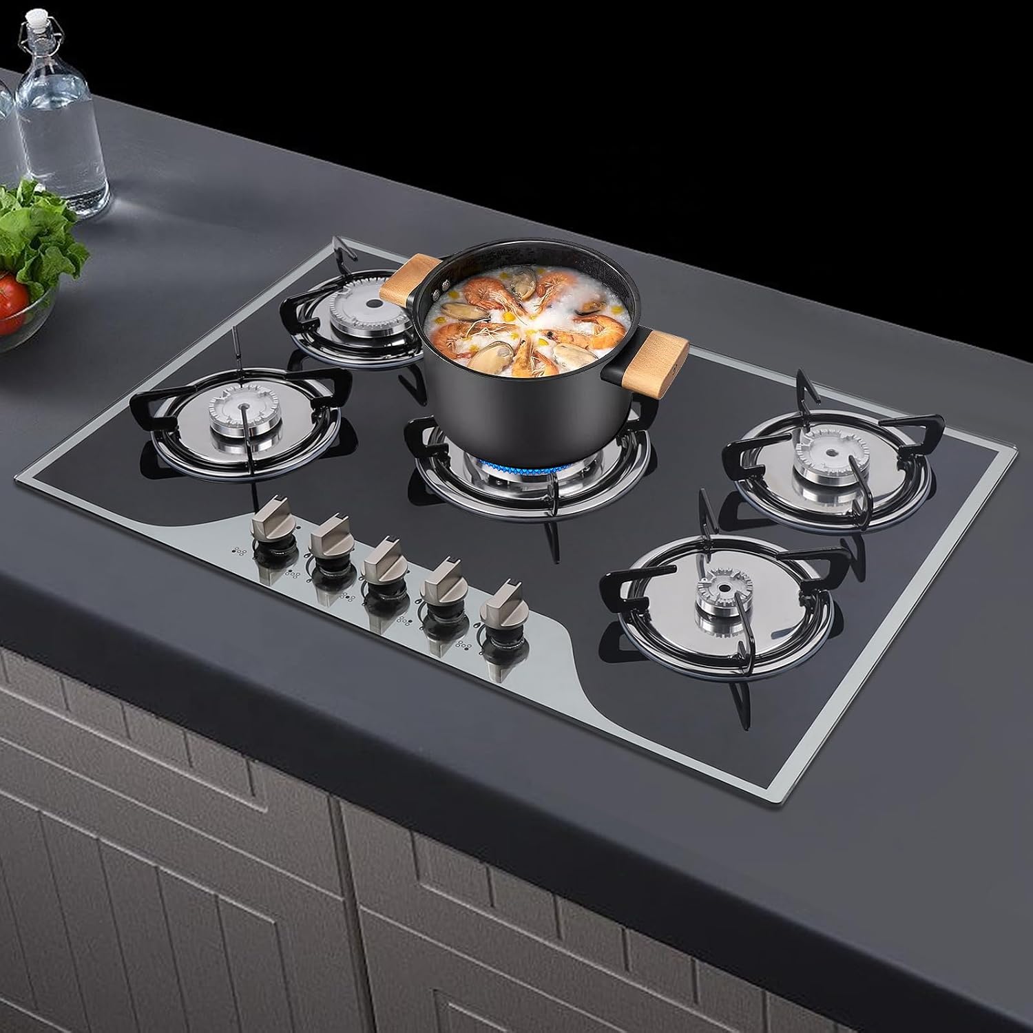 30 Inch Gas Cooktop Built-in Stainless Steel Gas Stovetop 5 High Efficiency Burners Gas Stove LPG/NG Convertible Gas Hob Easy to Clean