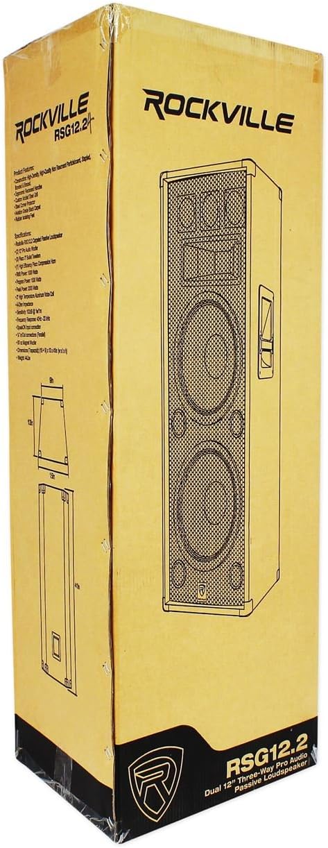 Rockville RSG12.2 Dual 12' 2000W 3-Way Passive PA Speaker, 4-Ohm, Piezo Tweeters, Full-Range Sound, Rugged Build, for DJs and Live Performances
