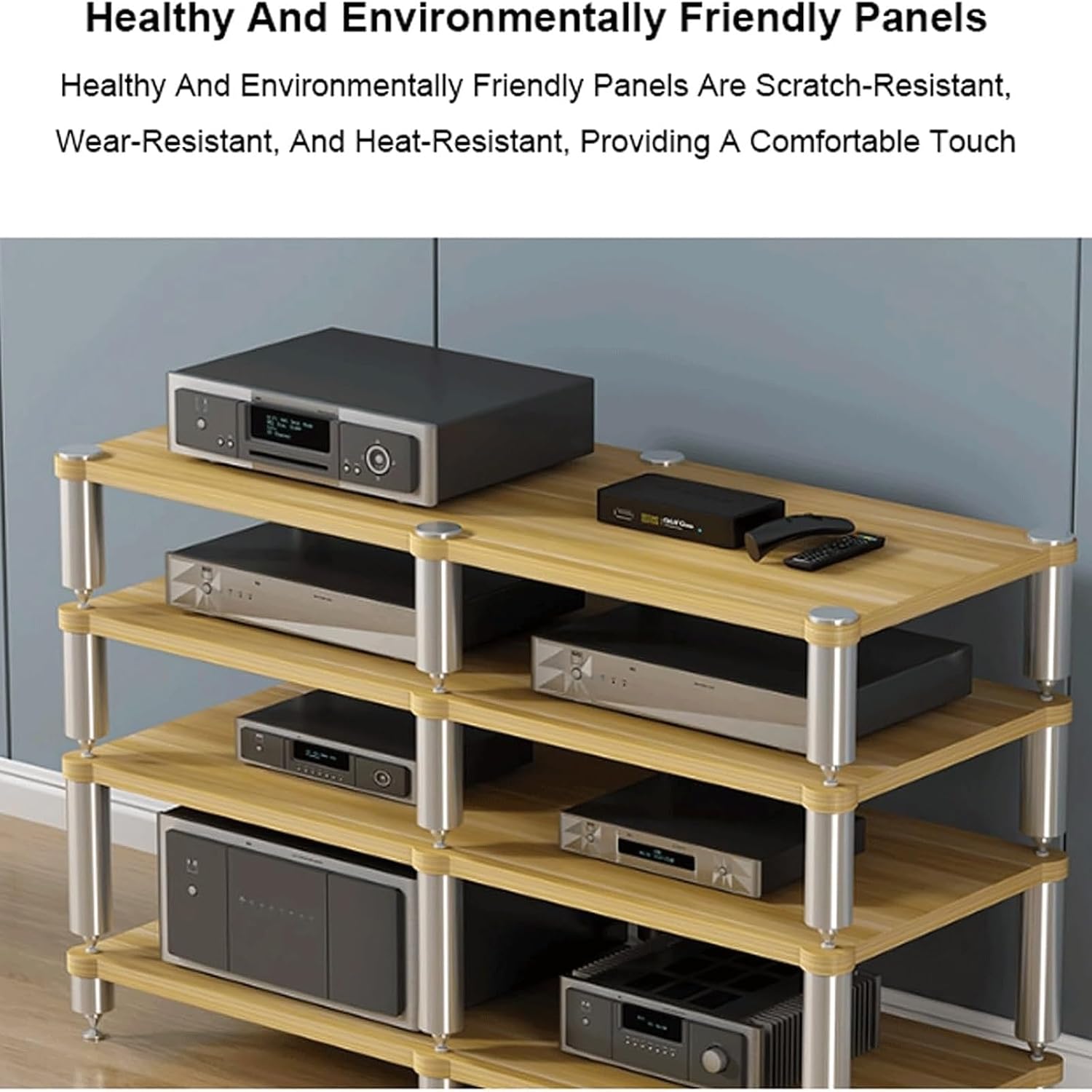 Stereo Stands Modern Audio Rack Tower AV Media Stand Wooden Tiered Shelves 2 Tier,3 Tier,4 Tier Audio Rack Shelf AV Media Player Stand(Black,2 Tier)