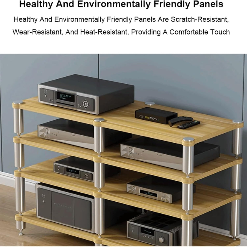 Stereo Stands Modern Audio Rack Tower AV Media Stand Wooden Tiered Shelves 2 Tier,3 Tier,4 Tier Audio Rack Shelf AV Media Player Stand(Brown,2 Tier)