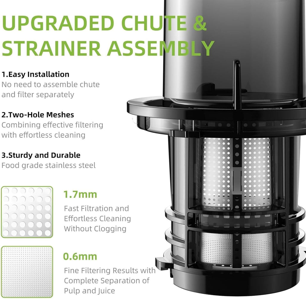 Cold Press Juicer with 78mm Feed Chute, 200W Motor, Slow Masticating Juice Extractor for Whole Fruits & Vegetables, Easy to Clean, Black