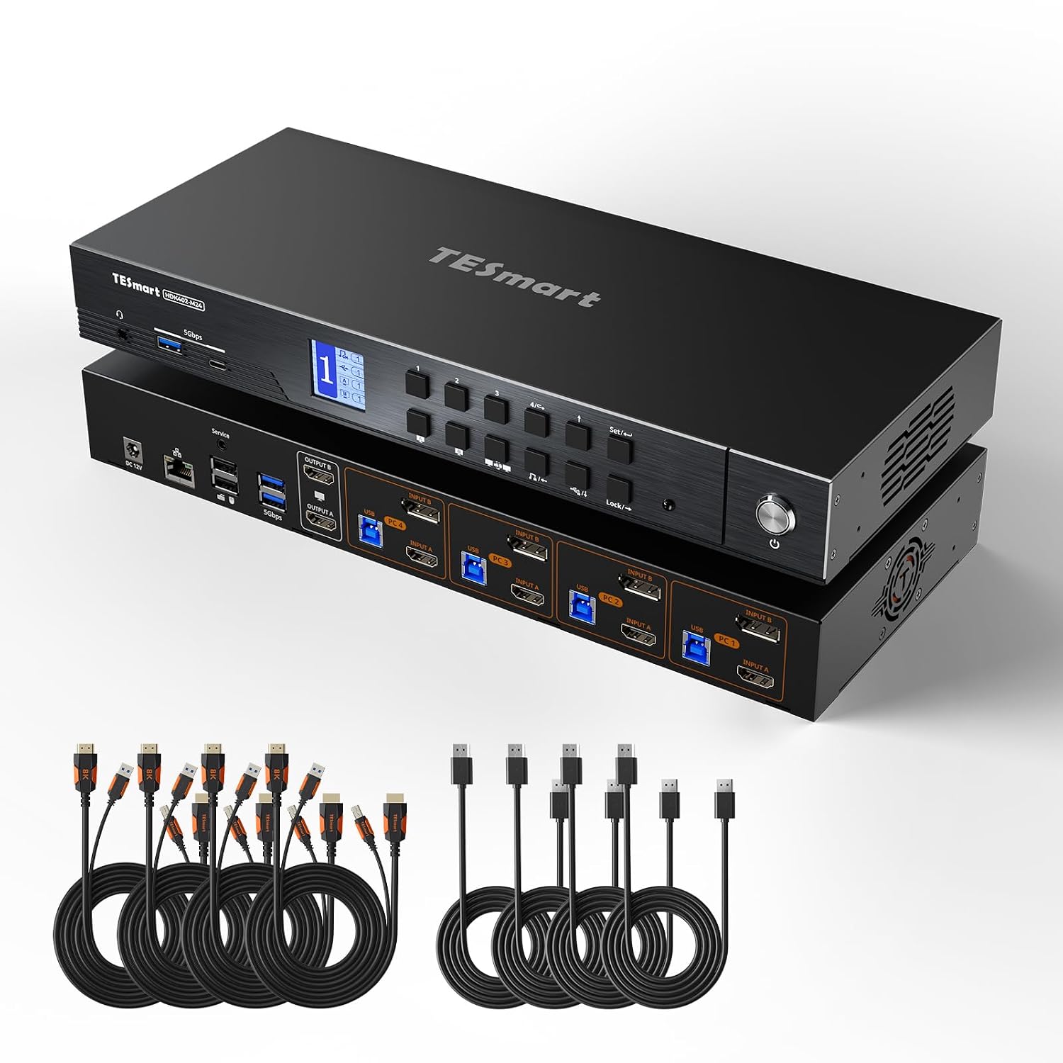 TESmart 4K@144Hz Displayport+HDMI KVM Switch 2 Monitors 4 Computers, HDMI 2.1 & DP 1.4 KVM Switch Dual Monitor 8K@60Hz, Support EDID, Gigabit Network, Hotkey Switch, VRR, All Input Cables