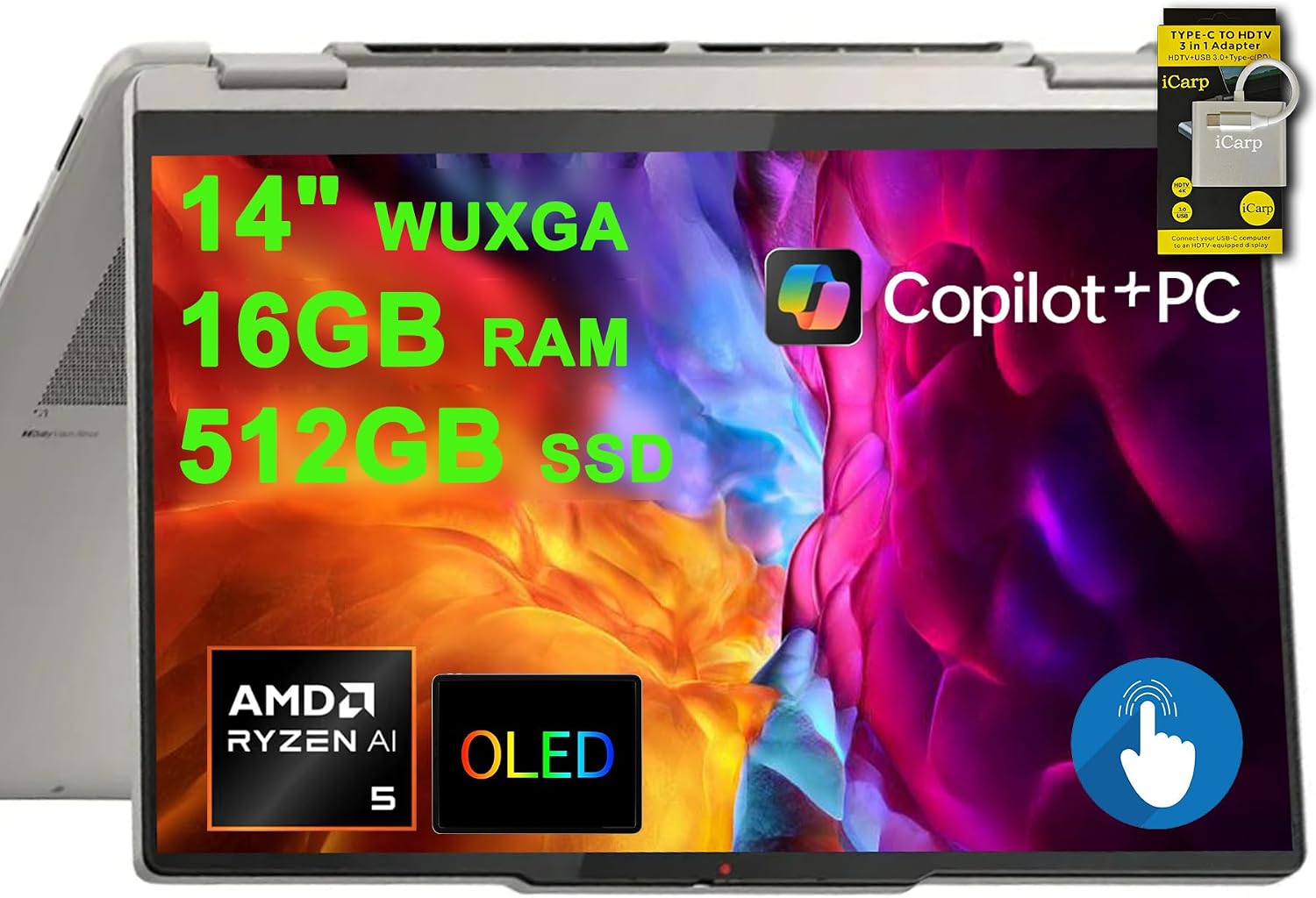 Lenovo Yoga 7 2-in-1 Laptop 14' WUXGA OLED Touch (100% DCI-P3, 600nits HDR) AMD 6-core Ryzen AI 5 340 (Up to 50 Tops) 16GB RAM 512GB SSD for Creator Business Professional Win11 ICP Hub w/Copilot AI