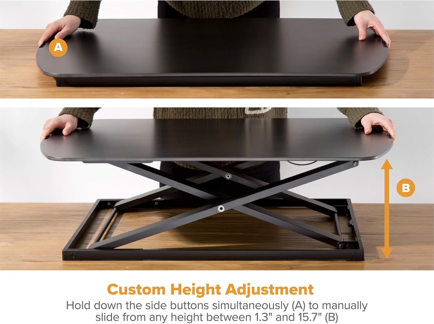 Bostitch Office Sit Stand Desk Converter, Height Adjustable Workstation Riser, Includes Wireless Charging Pad, Black (STND-3122BK)