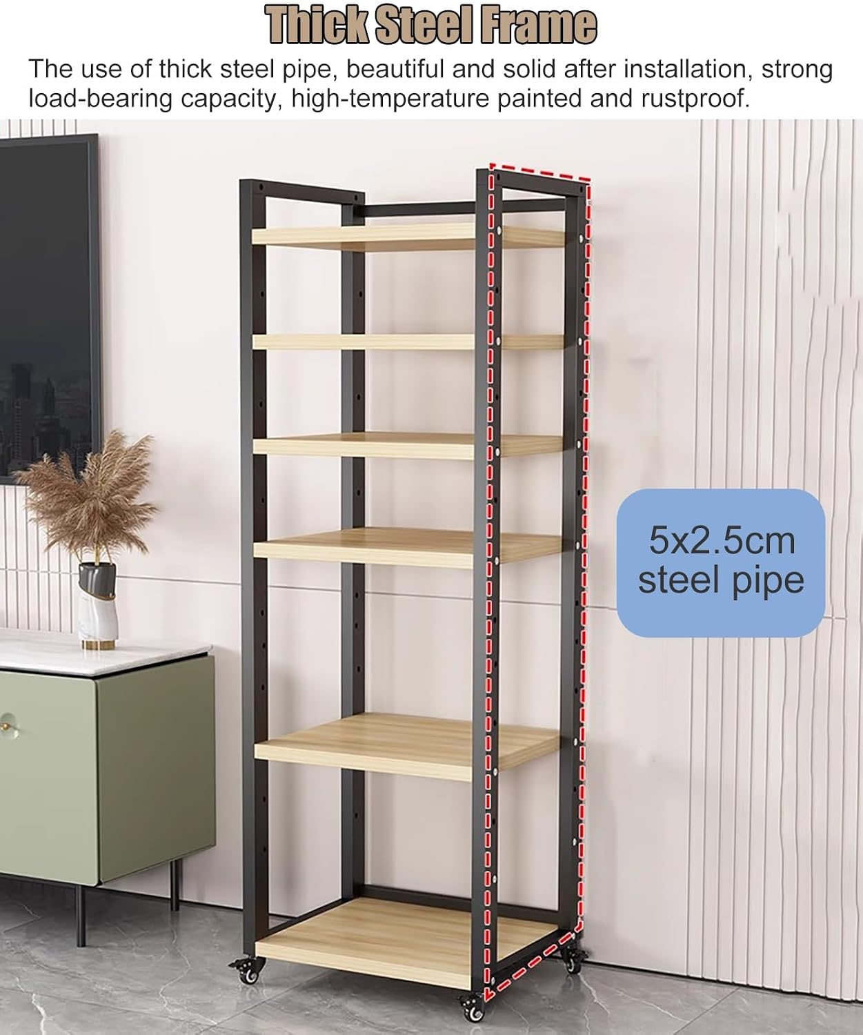 Tall Stereo Racks And Stands on Wheels Media Storage Cabinet Rack, Black Modern Entertainment Stereo Components Stand, Audio Video Equipment Rack（7 tier-50cm wide）