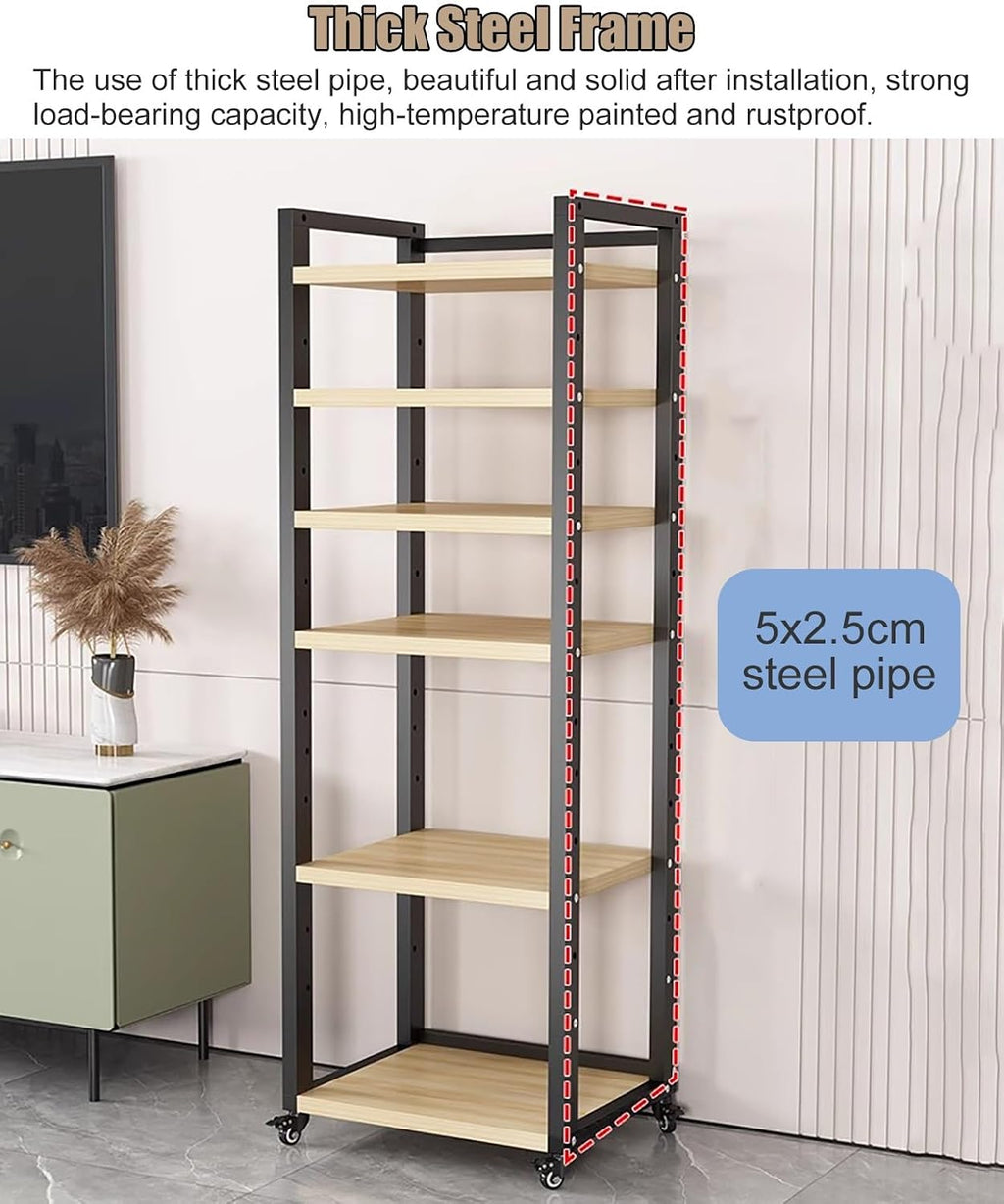 Tall Stereo Racks And Stands on Wheels Media Storage Cabinet Rack, Black Modern Entertainment Stereo Components Stand, Audio Video Equipment Rack（6 tier-60cm wide）