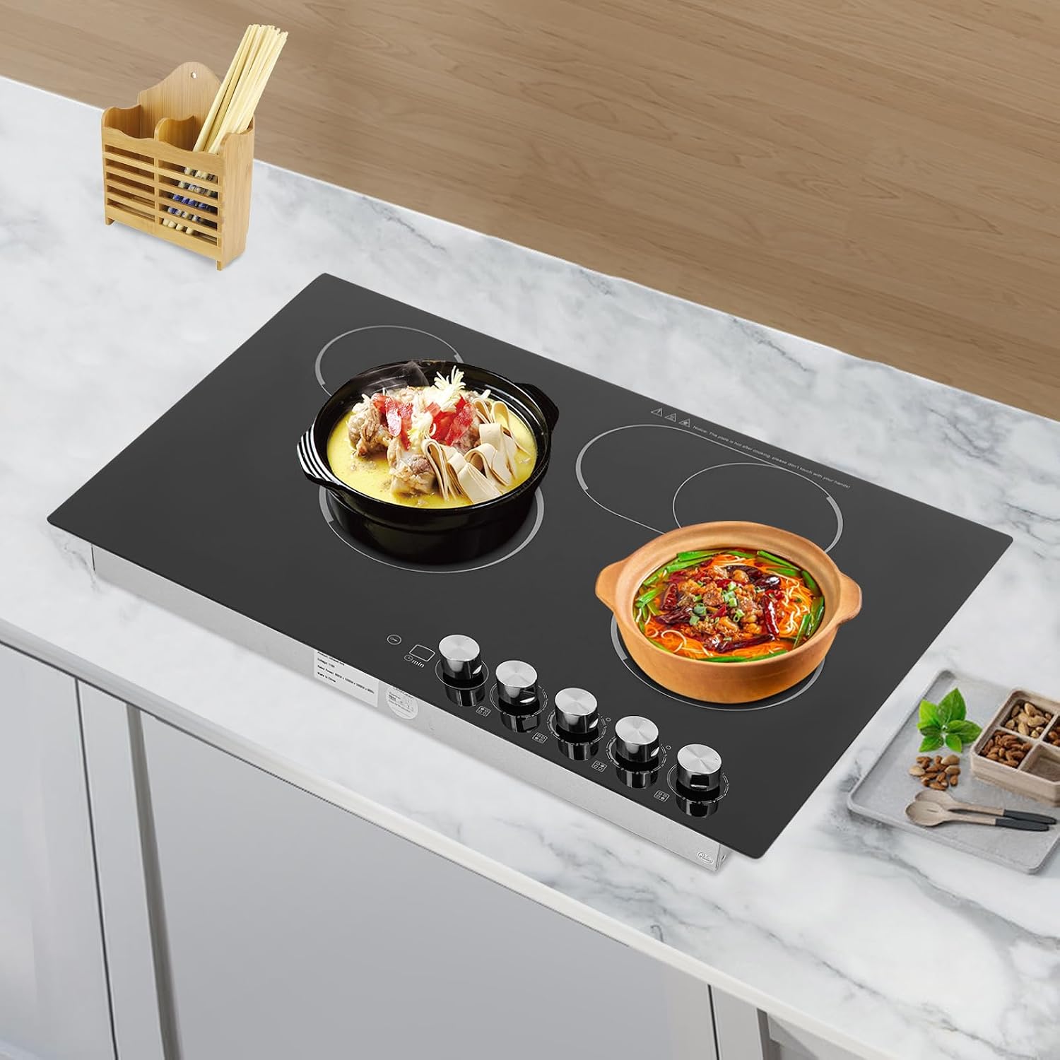 4 Burners Electric Cooktop, 30 inch Electric Built-in Cooktop Radiant Electric Stove Top with Safety Lock, Timer, 5 Firepower Gears, Electric Hot Plate Ceramic Cooktop for Kitchens Offices