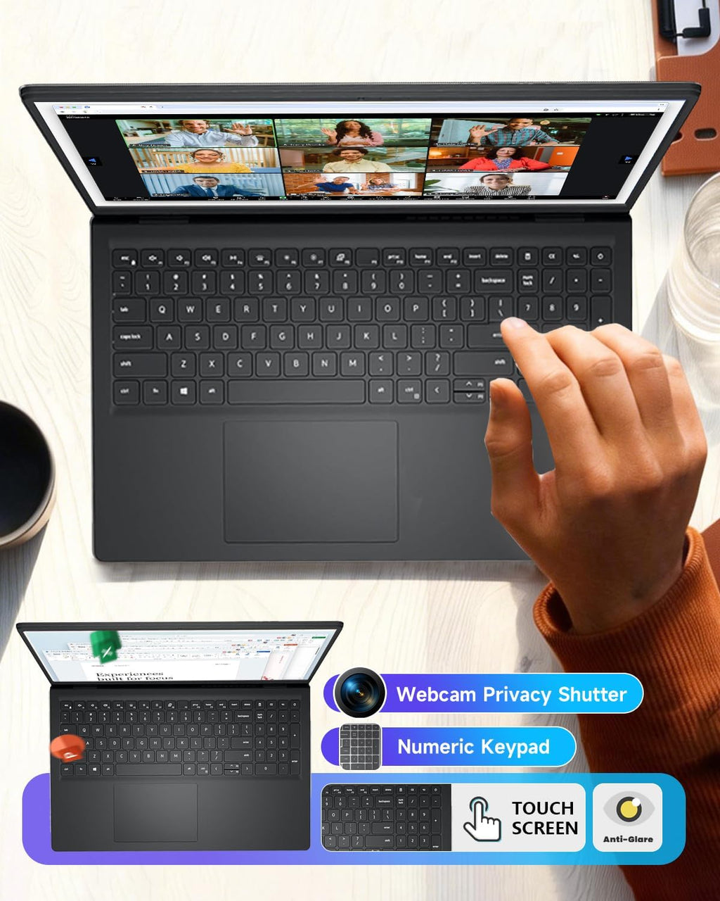 Dell Inspiron 15 3530 Touchscreen Laptop - 32GB DDR4 RAM, 1TB SSD, 15.6' FHD IPS Display, Intel i5-1334U, Windows 11 Pro, AI Copilot, Wi-Fi, Numeric Keypad, Webcam, for Business & Students