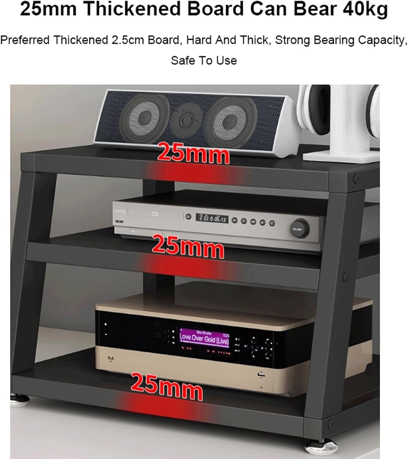 Audio Rack 2/3/4 Tier Stereo Rack Audio Equipment Rack Wooden Audio Rack Cabinet Open Trapezoidal HiFi Rack Strong Stereo Shelf(Nero,40x35x35.5cm)