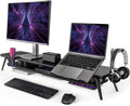 Fenge Dual Monitor Stand, Monitor Riser for 2 Monitors with Adjustable Laptop Riser , 42.5 Inch Desk Shelf for Top of Desk with Phone Holder& Headphone Stand