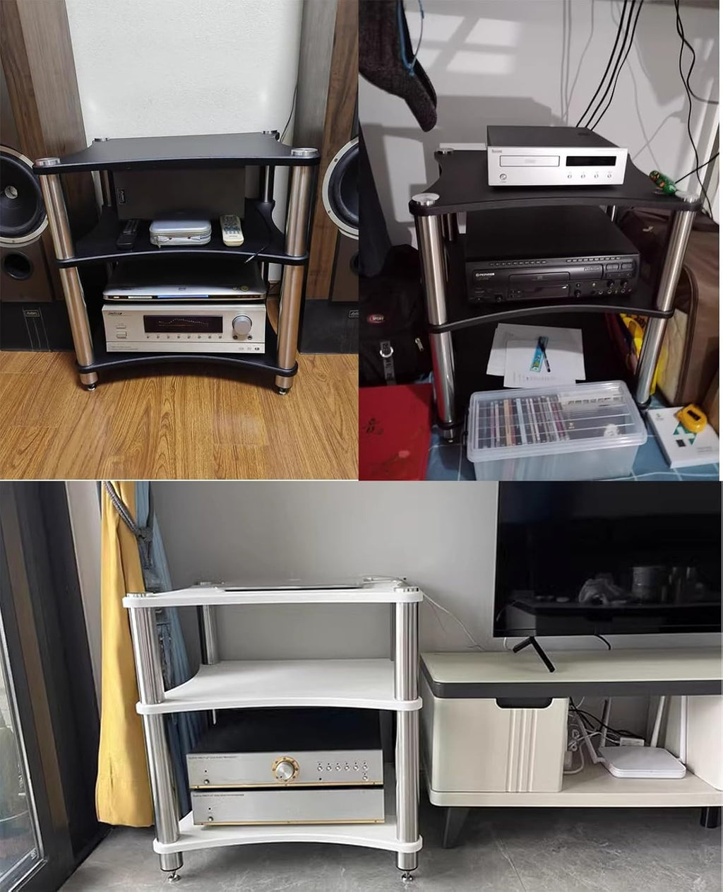 Heavy Duty HiFi Audio Rack Stand - Modern 3-Tier Media Tower for Living Room & Small Spaces - Sturdy Stereo Equipment Shelves - Ideal Home Theater Setup