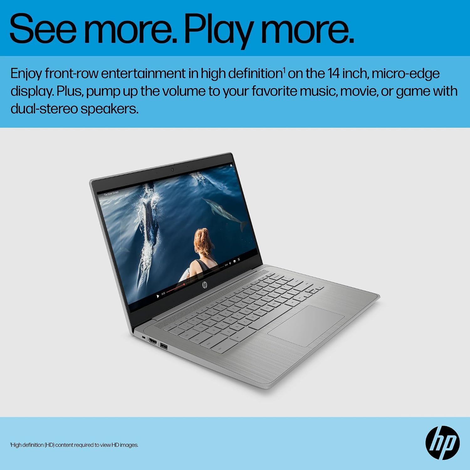 HP Chromebook 14 Laptop (14' HD, Intel 4-Core Celeron N4120, 4GB RAM, 128GB Storage (64GB + 64GB SD)) for Home & Student, Light Weight & 14-Hr Battery Life, Webcam, Wi-Fi, IST HUB, Chrome OS
