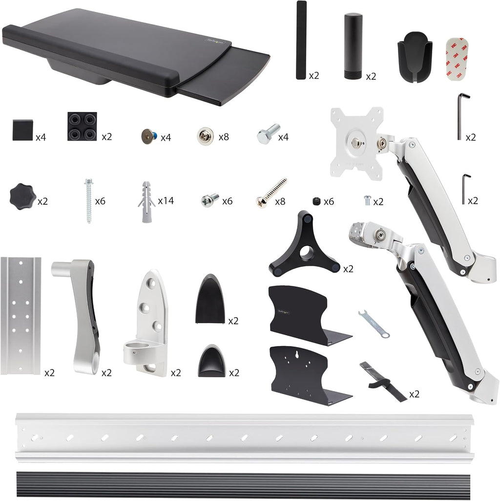 StarTech.com Wall Mount Workstation, VESA Mount for 32' Monitor (22lb/10kg), Fully Articulating Monitor Mount & Keyboard Tray, TAA