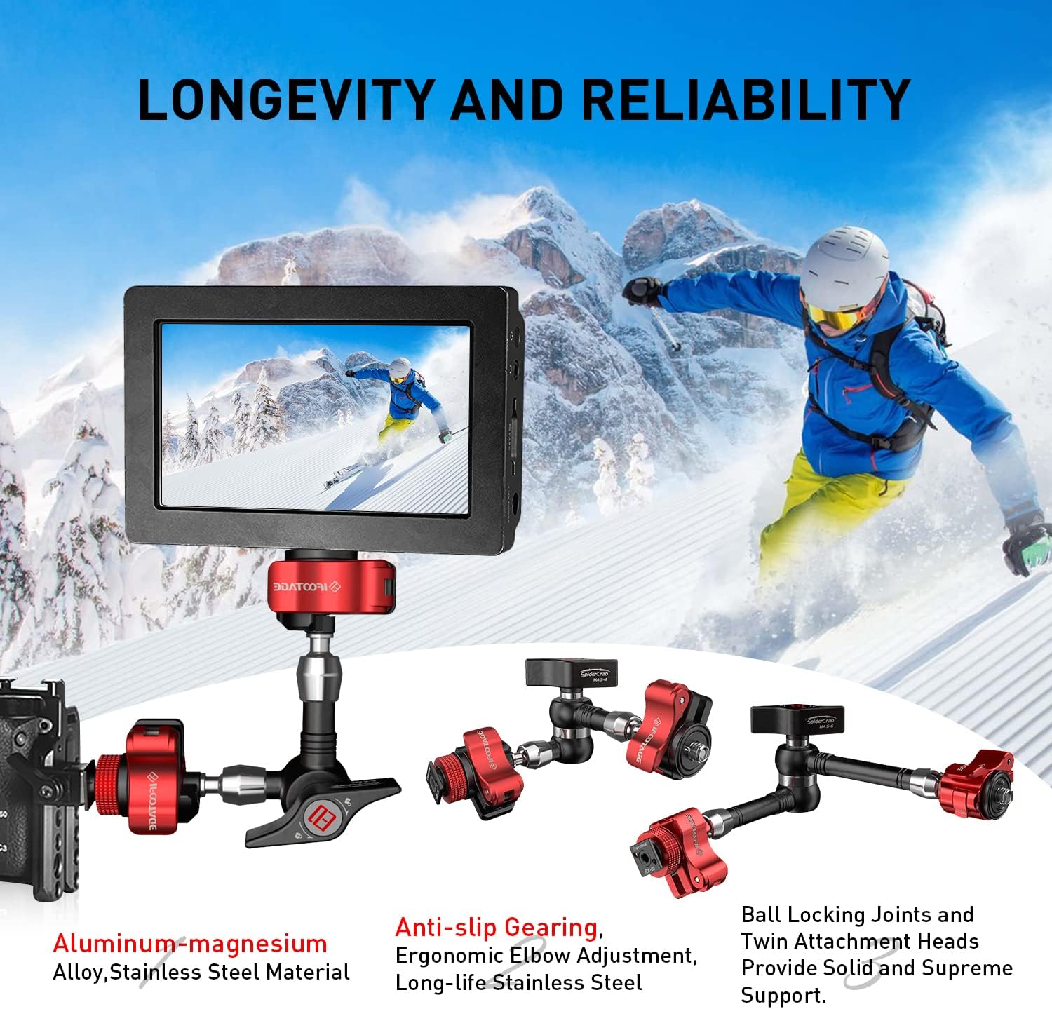 IFOOTAGE Magic Arm Clamp MA5-6, 11 Inches Adjustable Friction Power Articulating Magic Arm with 1/4' and 3/8' Thread Screw for DSLR Camera Rig/LCD Monitor/LED Lights
