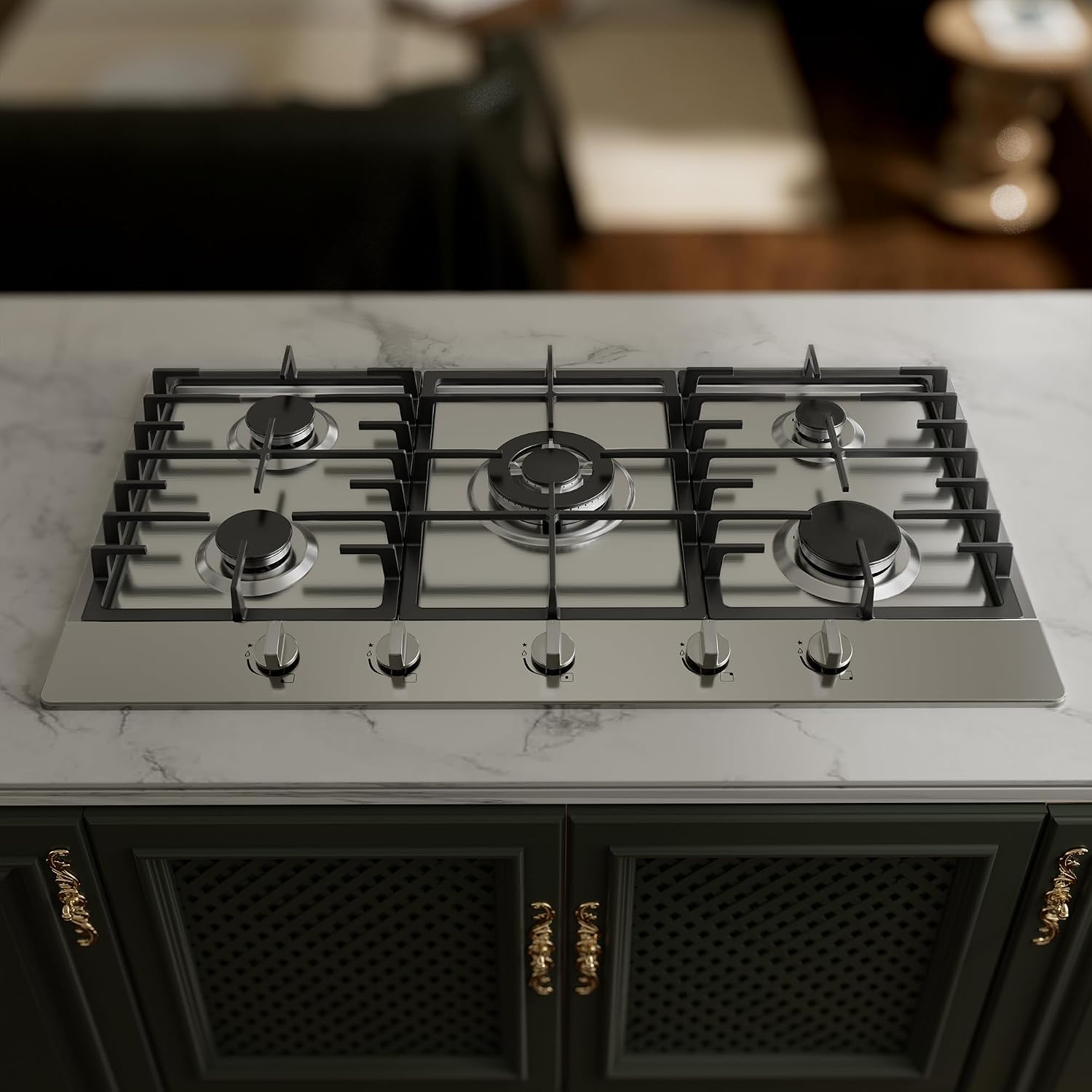 Gas Cooktop 36 inch with 5 Sealed Burners, Stainless Steel Built-in Stovetop, NG/LPG Convertible, Dishwasher Safe Cast Iron Grates, 38K BTU