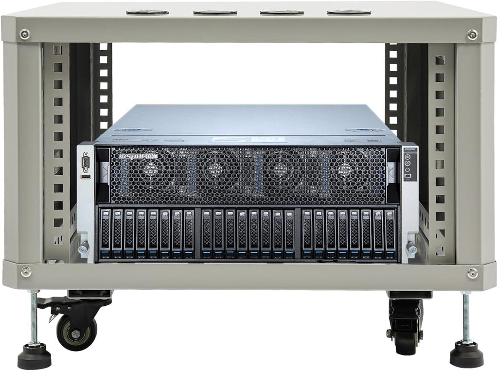 6U Server Rack with Wheels&Leveling Feet, Freestanding Rolling Open Frame IT Network Server Cabinet Rack Shelf for Audio Video Music Recording Computer AV Data & IT Equipment,Grey