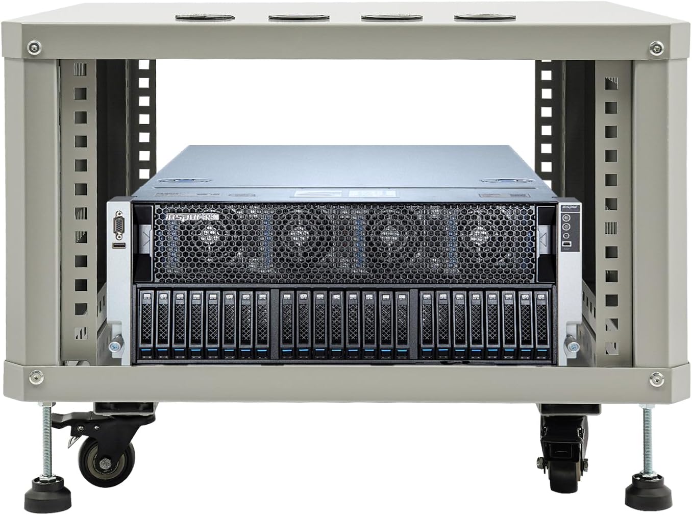 6U Server Rack with Wheels&Leveling Feet, Freestanding Rolling Open Frame IT Network Server Cabinet Rack Shelf for Audio Video Music Recording Computer AV Data & IT Equipment,Grey