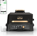 Ninja Woodfire Pro Connect XL Outdoor Grill & Smoker | Bluetooth, App Enabled | 7-in-1 Grill, BBQ Smoker, Outdoor Air Fryer | Woodfire Technology | Built-In Thermometer | Black & Gold | OG951BK1