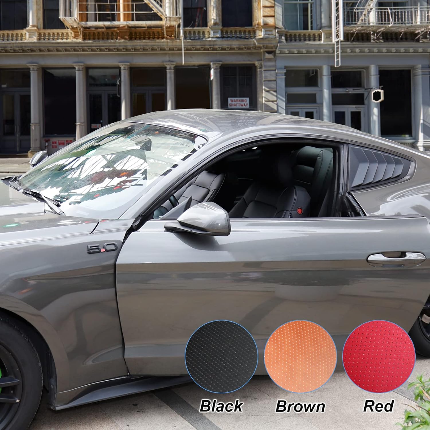 for Ford Mustang Seat Cover Custom Fit Hardtop Coupe 2015-2026 Leather Car Seat Covers Full Set (M-Black)