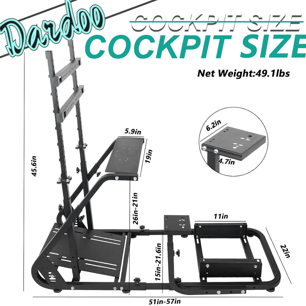 Dardoo Racing Simulator Cockpit with Monitor Stand Fits for Logitech G29 G920, for Thrustmaster T80 T150,for Fanatec, for PS4, for PC, Racing Stand Not Included Shifter, Wheel,Pedals,Display and Seat