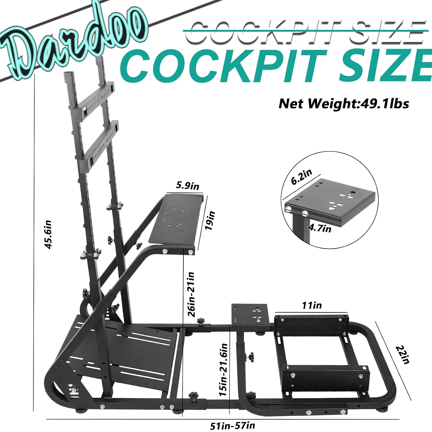 Dardoo Racing Simulator Cockpit with Monitor Stand Fits for Logitech G29 G920, for Thrustmaster T80 T150,for Fanatec, for PS4, for PC, Racing Stand Not Included Shifter, Wheel,Pedals,Display and Seat