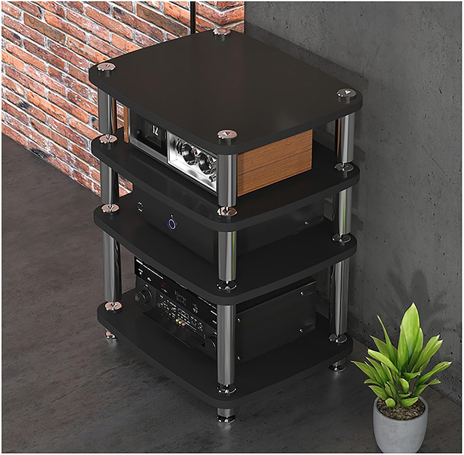 Audio Rack,Gaming Shelf,AV Media Stand Corner Shelf,DVD Shelf,CD Display Cabinet,Entertainment Stand,Rack Audio Tower,Record Player Stand,for Living,Gaming,Recording Room.(Black,60x48x57cm)