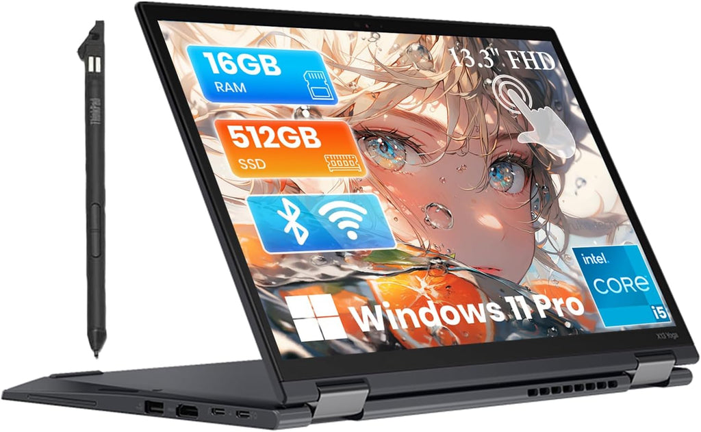 Lenovo ThinkPad X13 Yoga Gen 2 Touchscreen Laptop, Intel Core i5-1145G7, 16GB DDR4, 512GB SSD, Backlit Keyboard, HDMI, 13.3' Full HD Display, Windows 11 Pro (Renewed)
