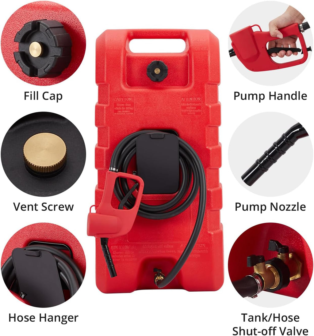 15 Gallon Portable Gas Tank with Caster,LE Fluid Transfer Siphon Pump,Fuel Caddy With 10Ft Hose. Delivery Hose Diesel Fuel Gas Can for Cars, Lawn Mowers, Boats Red/Gray/Yellow, Portable Diesel Can