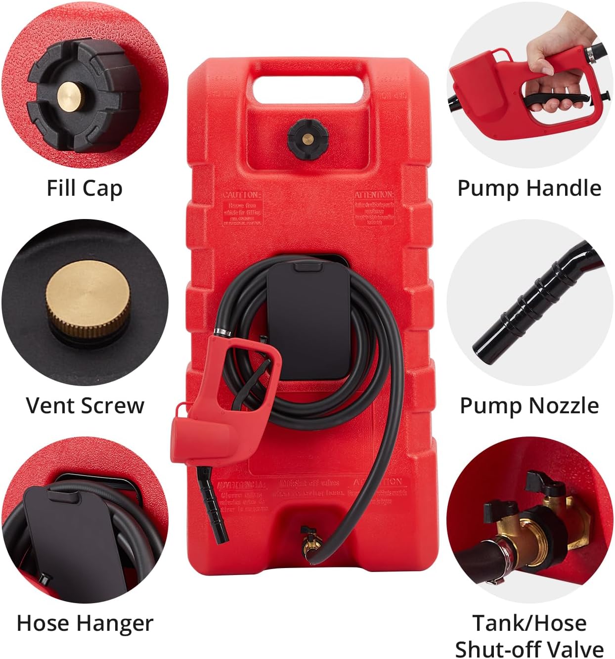 15 Gallon Portable Gas Tank with Caster,LE Fluid Transfer Siphon Pump,Fuel Caddy With 10Ft Hose. Delivery Hose Diesel Fuel Gas Can for Cars, Lawn Mowers, Boats Red/Gray/Yellow, Portable Diesel Can