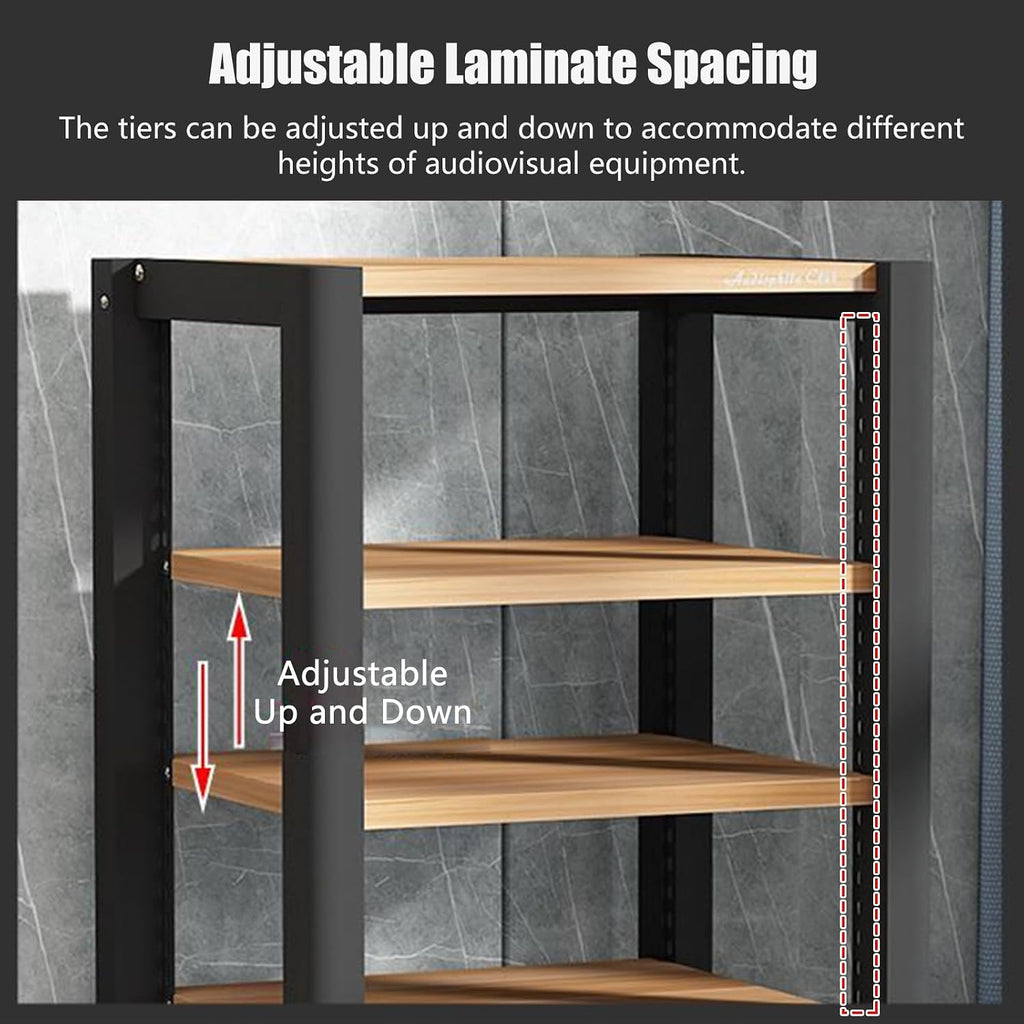 Audio Equipment Rack Cabinet, 5-Tier AV Component Media Stand, Stereo Cabinet Audio-Video Tower with Non-Slip Foot Pad, Vertical Printer Holder, 64cm High